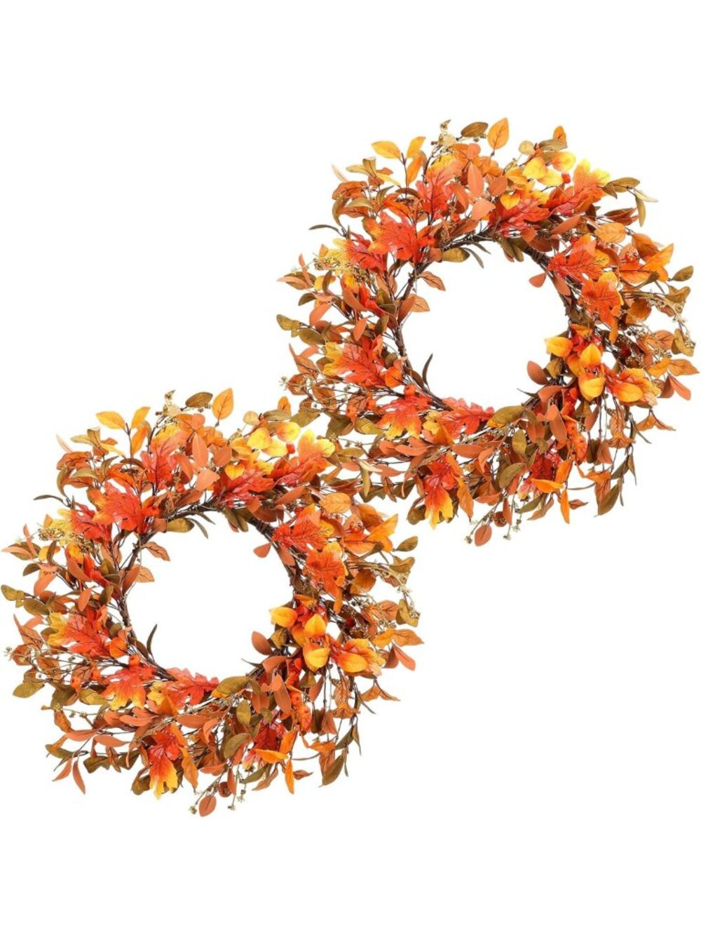 Autumn Wreaths Set of 2 - 22" Fall Decor with Berries & Eucalyptus for Front